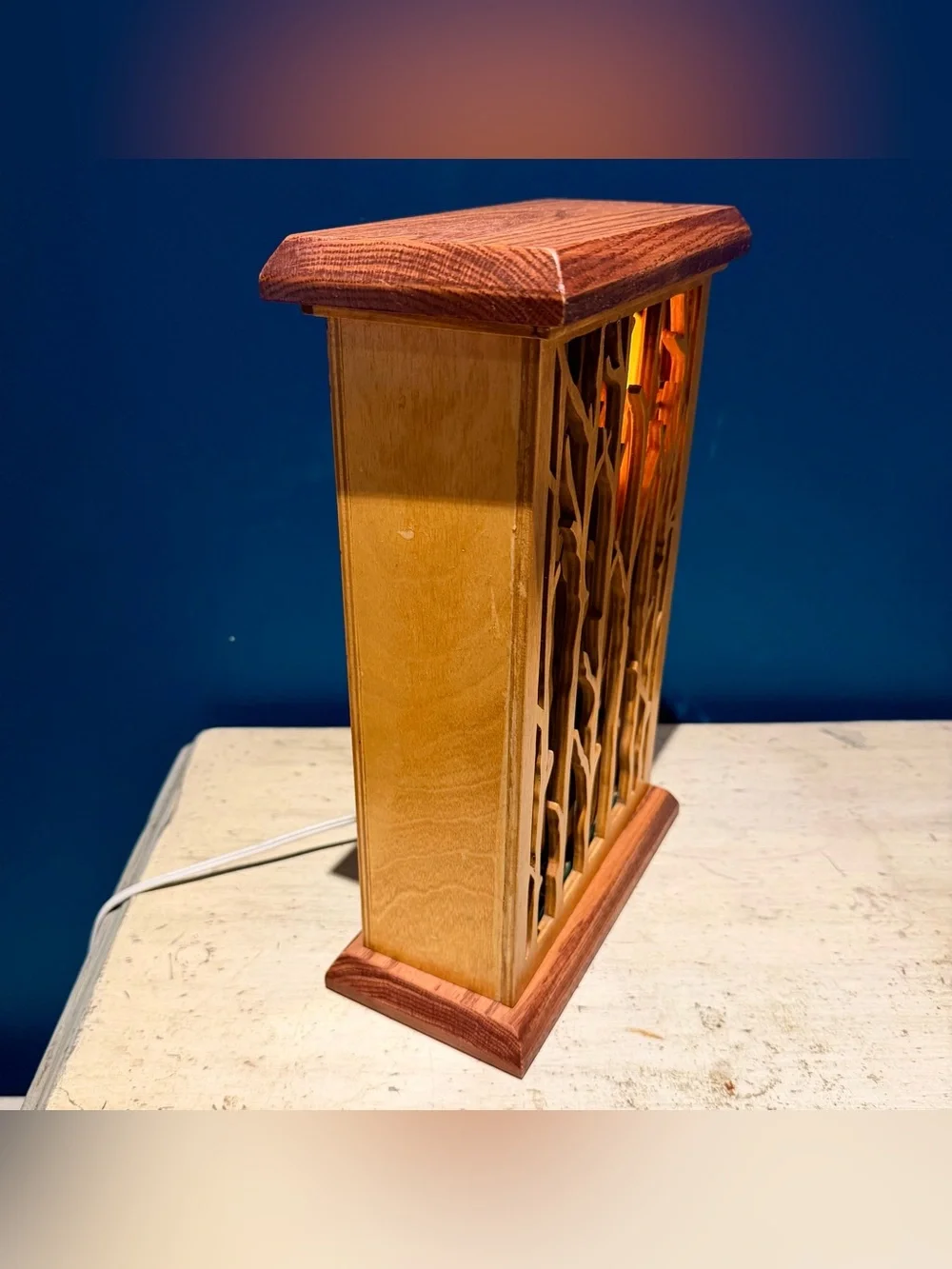 Vintage Handcrafted Layered Harvest Moon Wooden Fretwork Accent Lamp Nightlight
